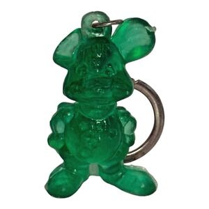VTG 1980s Green Acrylic Mouse Keychain Chuck E Cheese or Topo Gigio Hong Kong